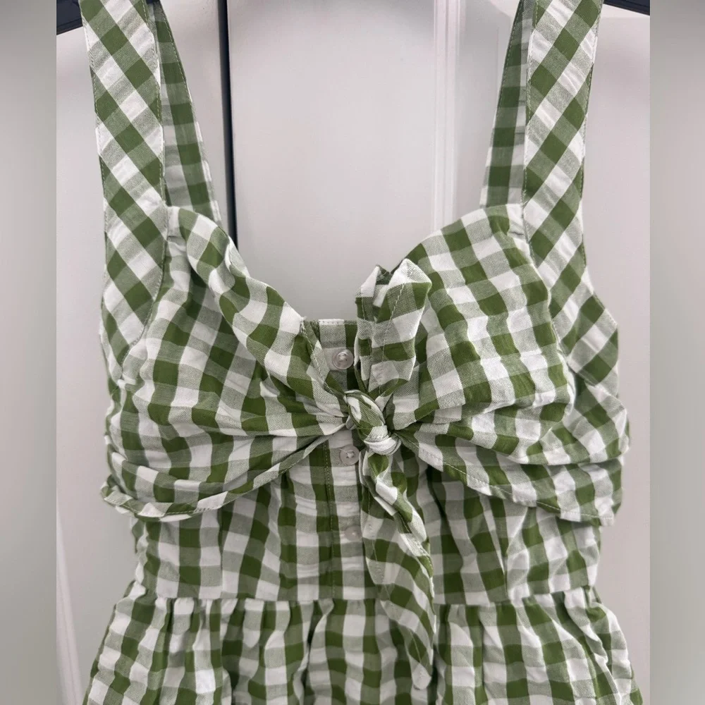 NWT Green and White Gingham Tie-Front Sundress - Picture 2 of 4